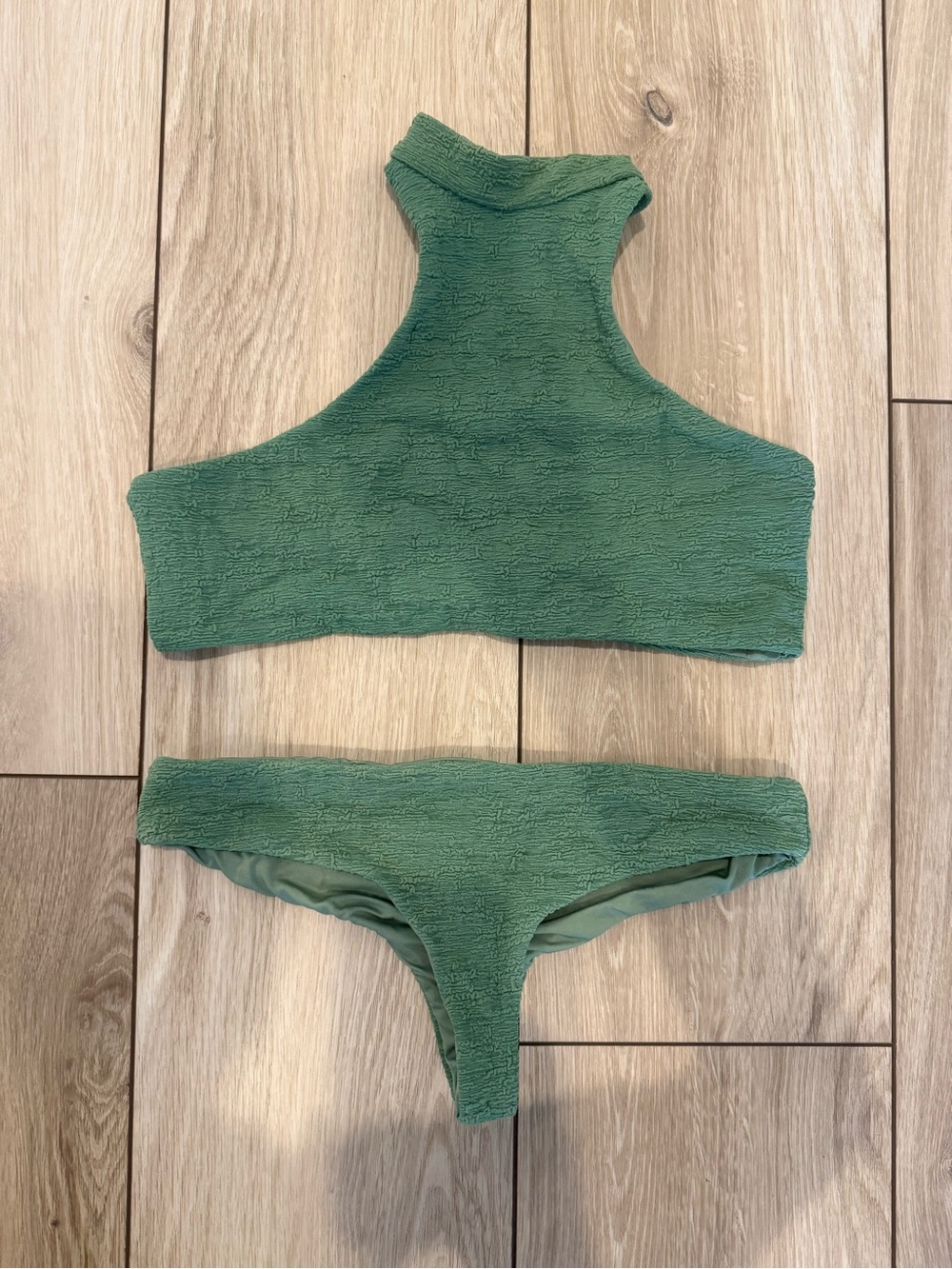 Beach Riot Textured Green High Neck Bikini Set
